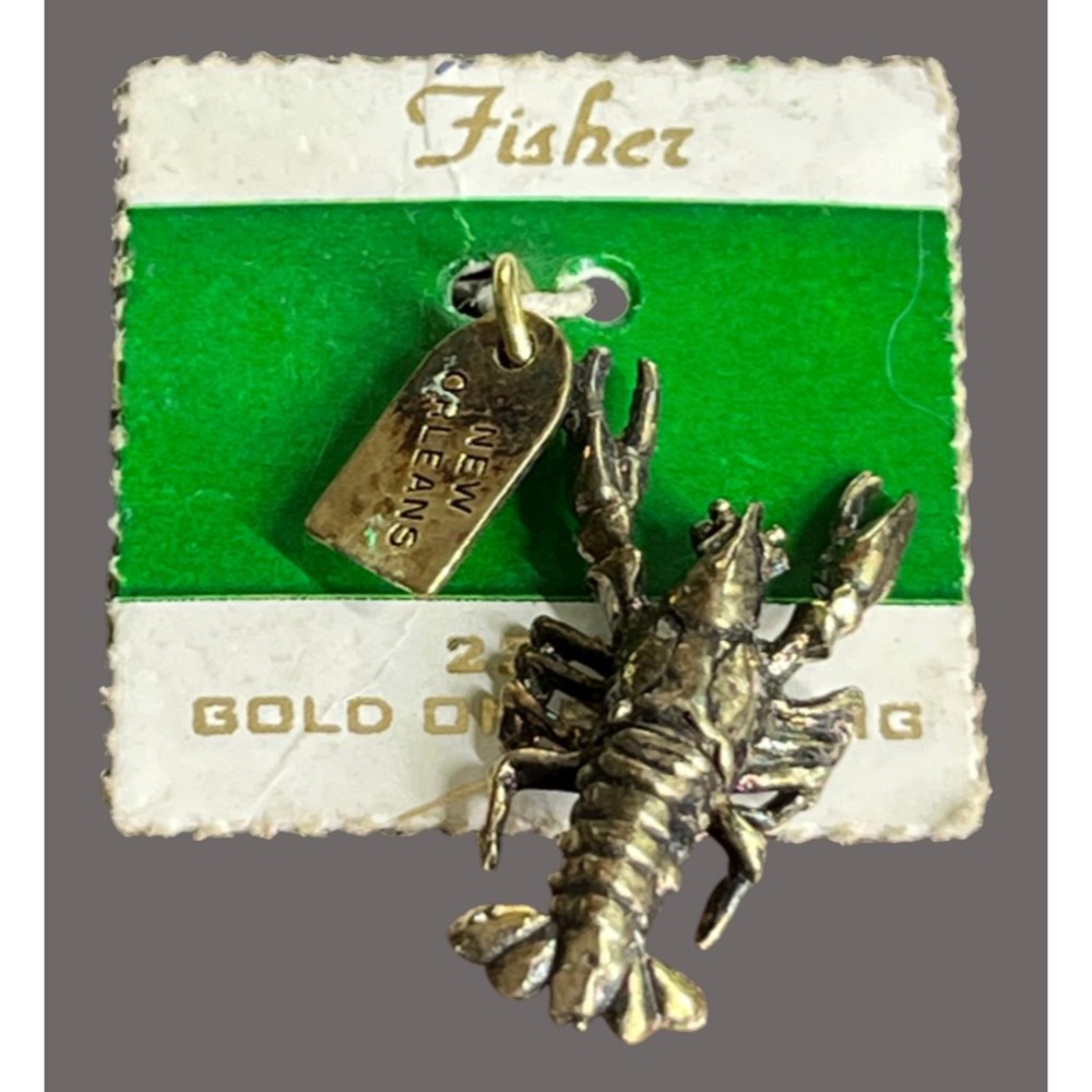 VTG New FISHER STERLING SILVER Crawfish New Orleans Charm 22K VERMEIL Lobster